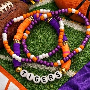 Handmade Clemson Inspired Tigers Bead Bracelet Stack